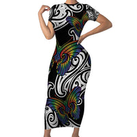 Aotearoa Takatapui Pride Short Sleeve Bodycon Dress Rainbow Butterfly - Free To Love