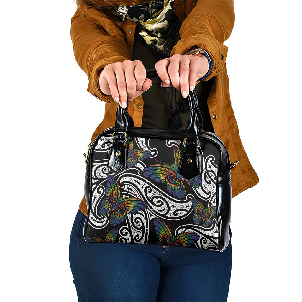 Aotearoa Takatapui Pride Shoulder Handbag Rainbow Butterfly - Free To Love