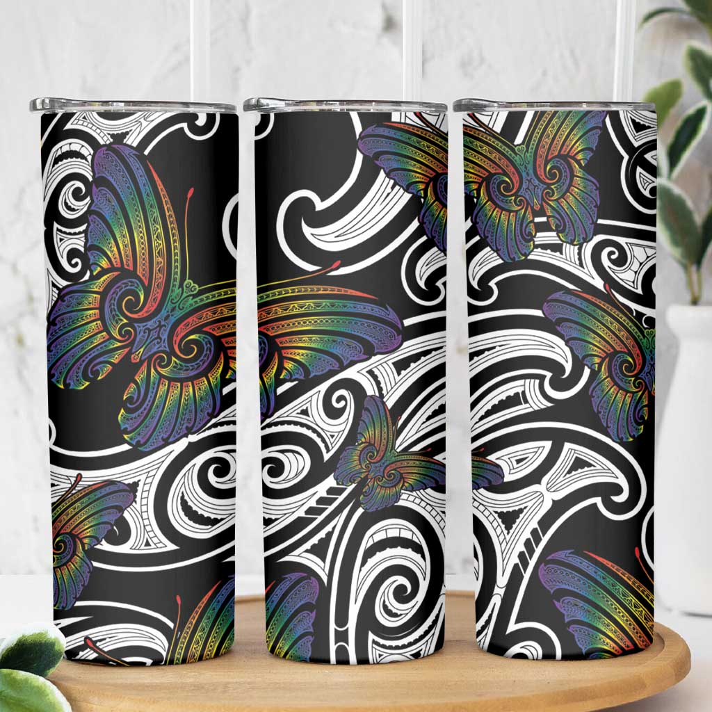 Aotearoa Takatapui Pride Skinny Tumbler Rainbow Butterfly - Free To Love