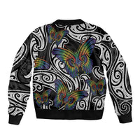 Aotearoa Takatapui Pride Sleeve Zip Bomber Jacket Rainbow Butterfly - Free To Love