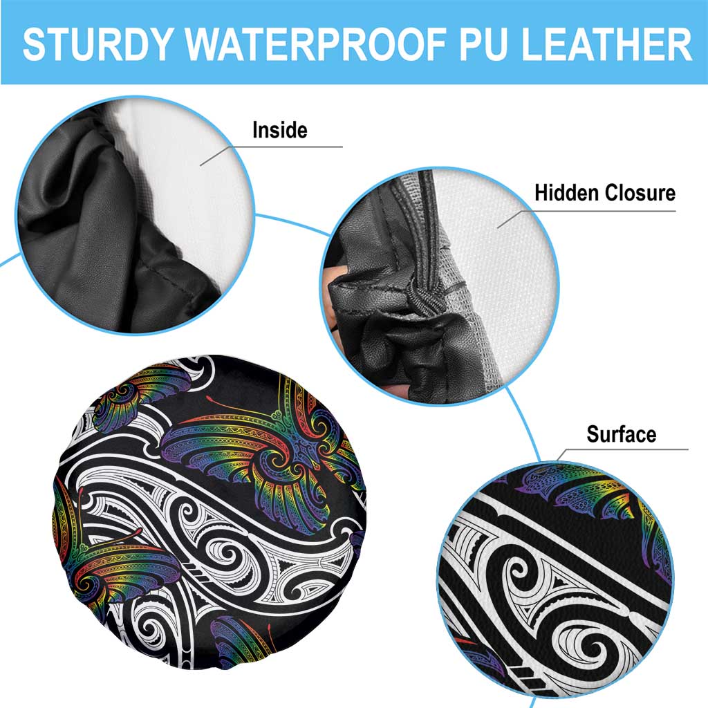 Aotearoa Takatapui Pride Spare Tire Cover Rainbow Butterfly - Free To Love