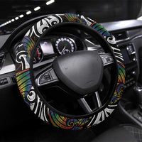 Aotearoa Takatapui Pride Steering Wheel Cover Rainbow Butterfly - Free To Love LT7 Universal Fit Black - Polynesian Pride