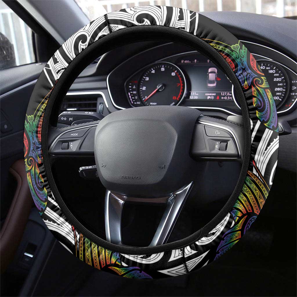 Aotearoa Takatapui Pride Steering Wheel Cover Rainbow Butterfly - Free To Love LT7 - Polynesian Pride