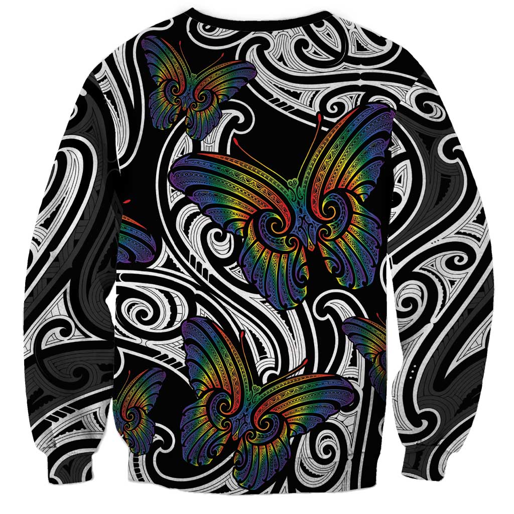 Aotearoa Takatapui Pride Sweatshirt Rainbow Butterfly - Free To Love LT7 - Polynesian Pride