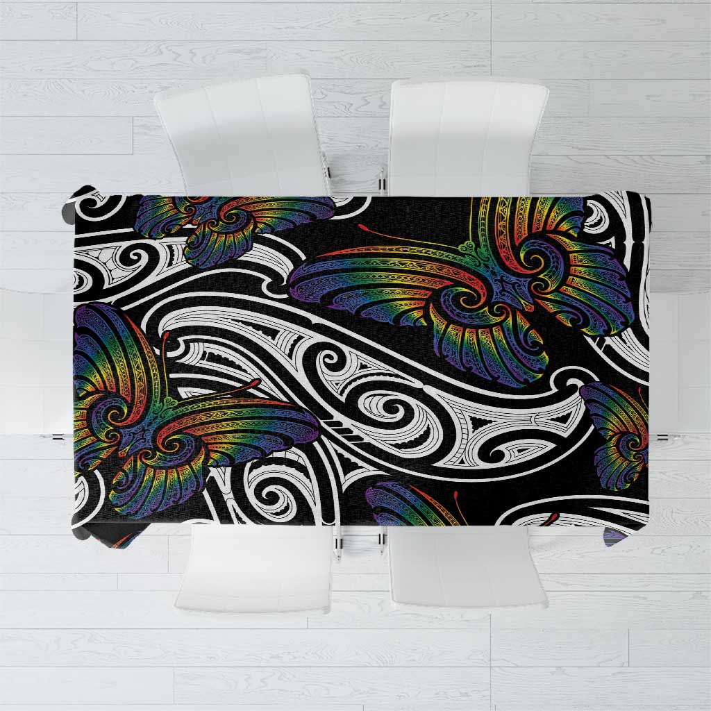 Aotearoa Takatapui Pride Tablecloth Rainbow Butterfly - Free To Love LT7 Black - Polynesian Pride