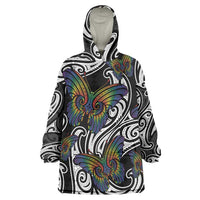 Aotearoa Takatapui Pride Wearable Blanket Hoodie Rainbow Butterfly - Free To Love LT7 One Size Black - Polynesian Pride