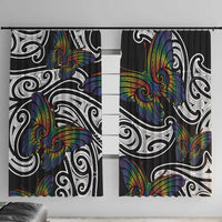 Aotearoa Takatapui Pride Window Curtain Rainbow Butterfly - Free To Love LT7 With Hooks Black - Polynesian Pride