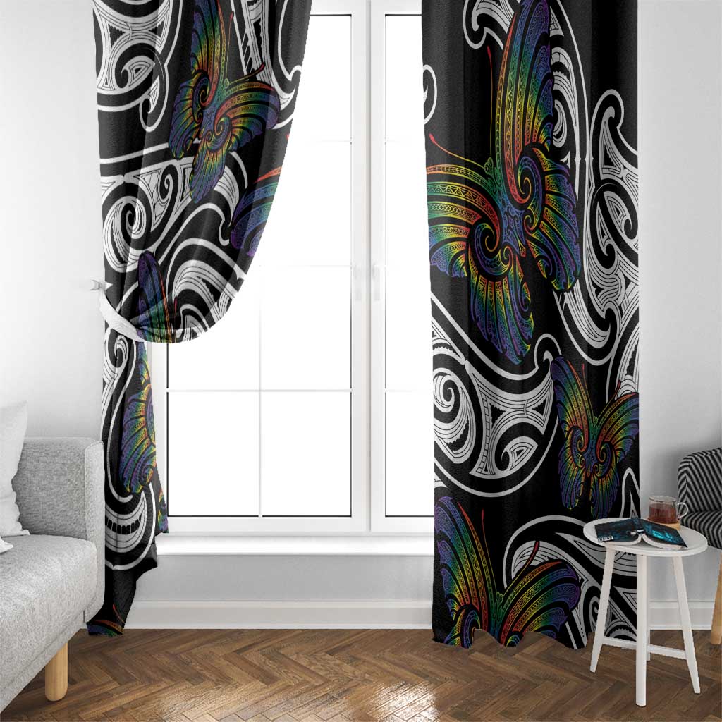 Aotearoa Takatapui Pride Window Curtain Rainbow Butterfly - Free To Love LT7 - Polynesian Pride