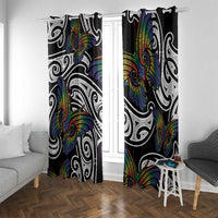 Aotearoa Takatapui Pride Window Curtain Rainbow Butterfly - Free To Love LT7 With Grommets Black - Polynesian Pride