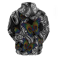 Aotearoa Takatapui Pride Zip Hoodie Rainbow Butterfly - Free To Love