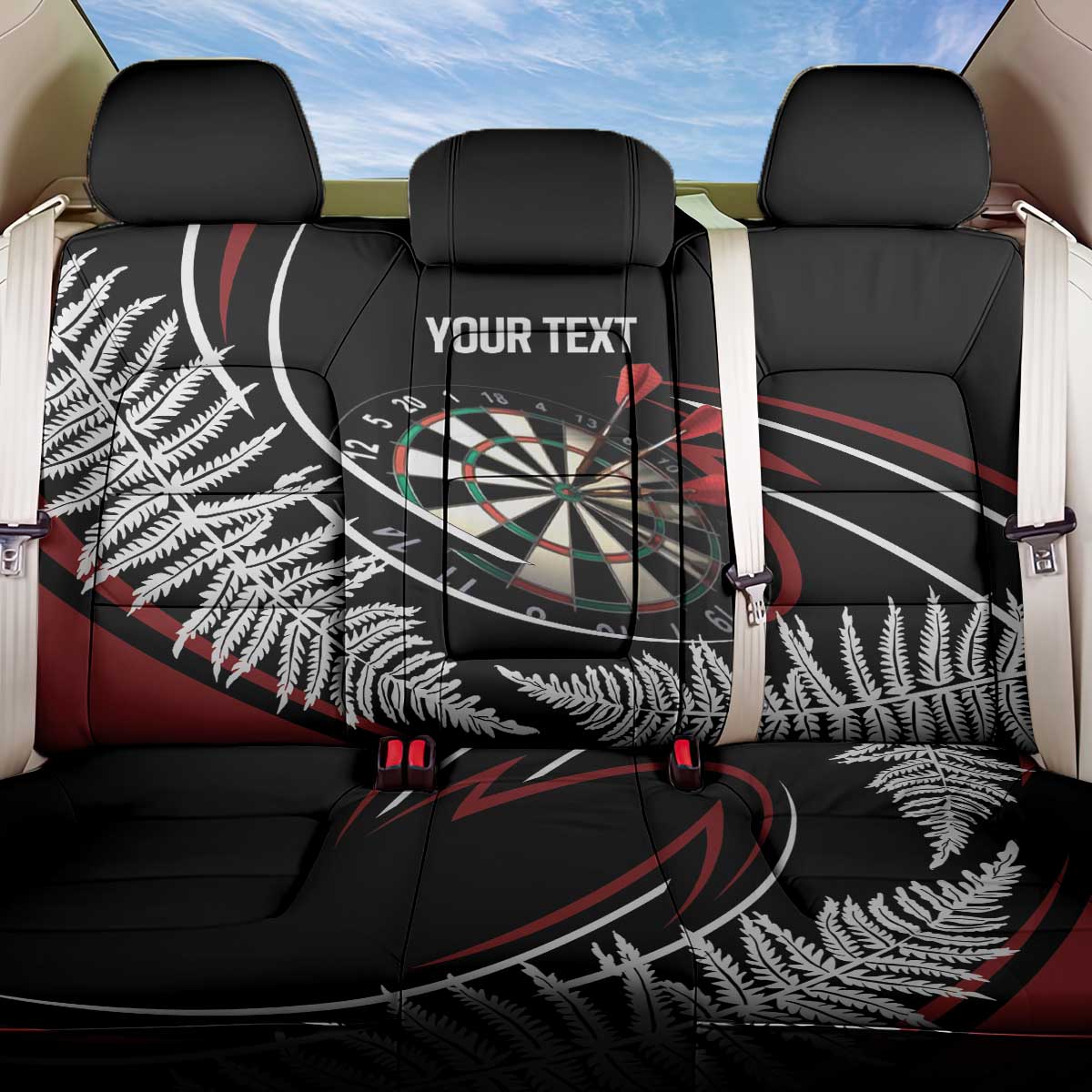 New Zealand Darts Personalised Back Car Seat Cover Silver Fern Dynamic