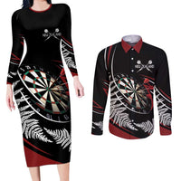 New Zealand Darts Personalised Couples Matching Long Sleeve Bodycon Dress and Long Sleeve Button Shirt Silver Fern Dynamic