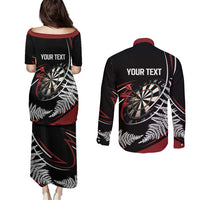 New Zealand Darts Personalised Couples Matching Puletasi and Long Sleeve Button Shirt Silver Fern Dynamic