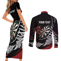 New Zealand Darts Personalised Couples Matching Short Sleeve Bodycon Dress and Long Sleeve Button Shirt Silver Fern Dynamic