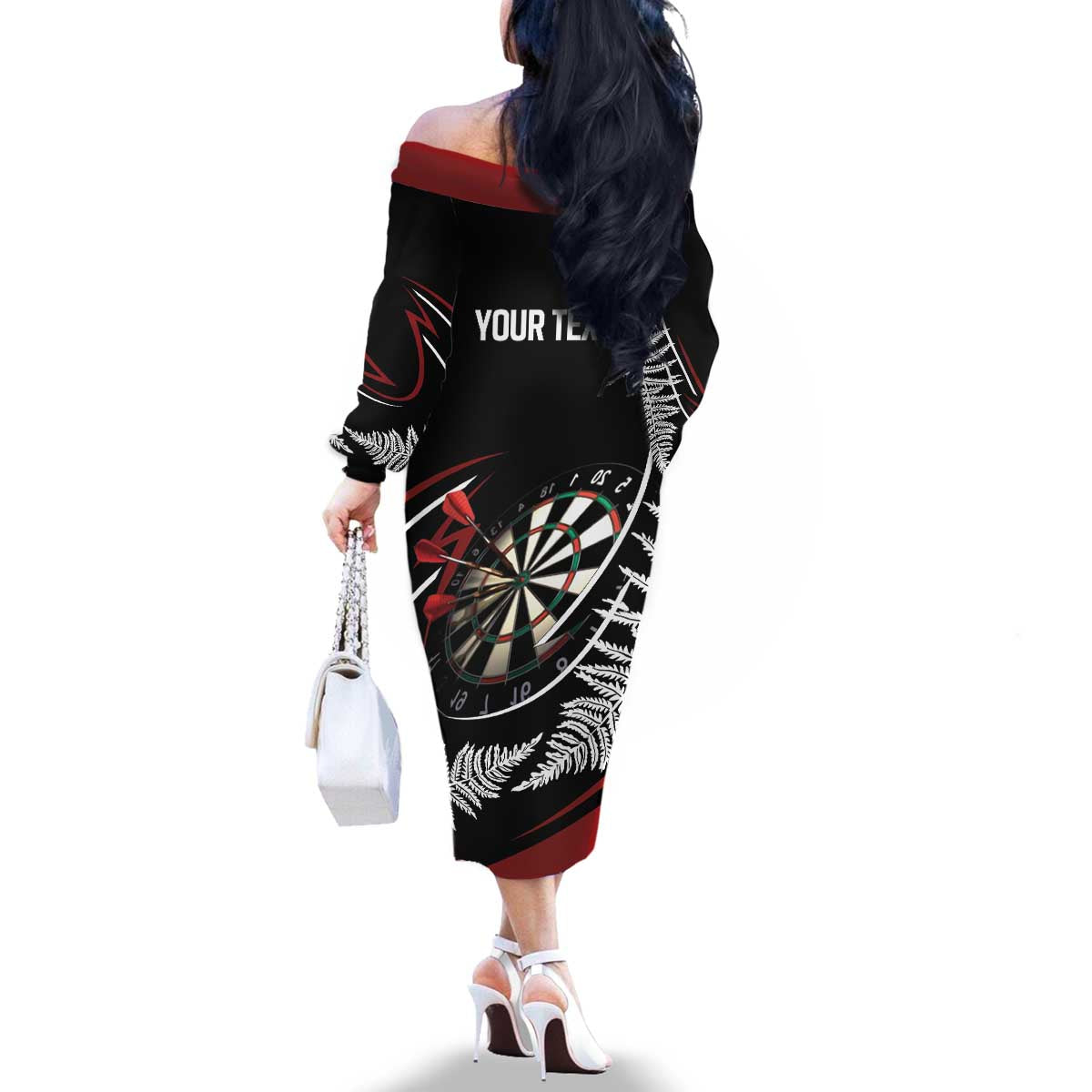 New Zealand Darts Personalised Family Matching Off The Shoulder Long Sleeve Dress and Hawaiian Shirt Silver Fern Dynamic