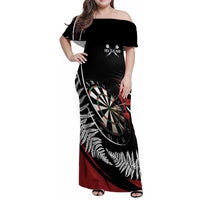 New Zealand Darts Personalised Family Matching Off Shoulder Maxi Dress and Hawaiian Shirt Silver Fern Dynamic
