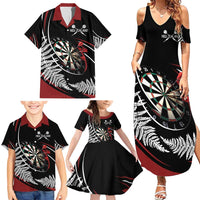New Zealand Darts Personalised Family Matching Summer Maxi Dress and Hawaiian Shirt Silver Fern Dynamic