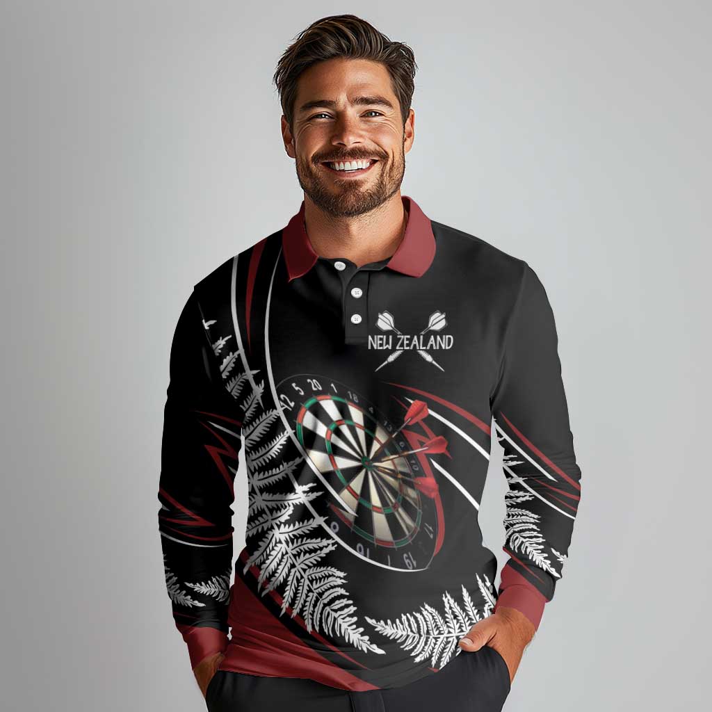 New Zealand Darts Personalised Long Sleeve Polo Shirt Silver Fern Dynamic