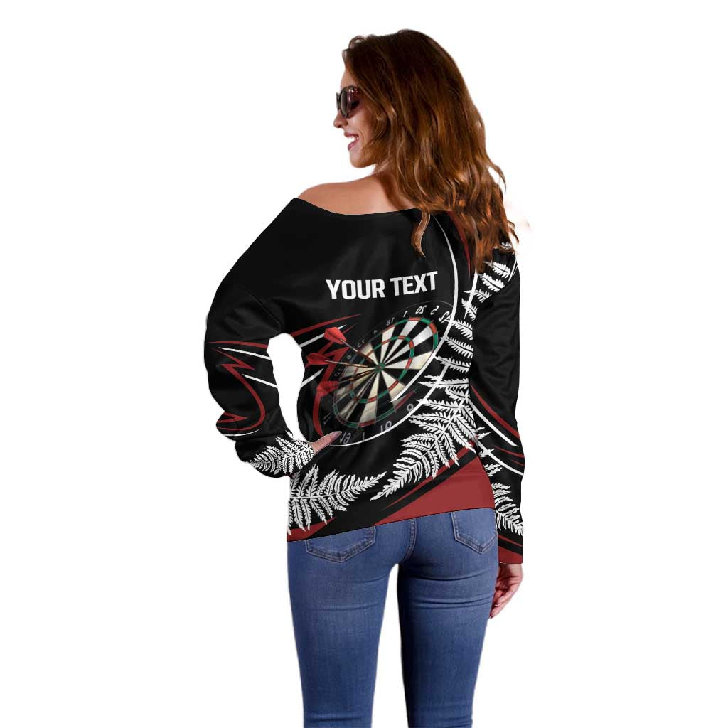New Zealand Darts Personalised Off Shoulder Sweater Silver Fern Dynamic
