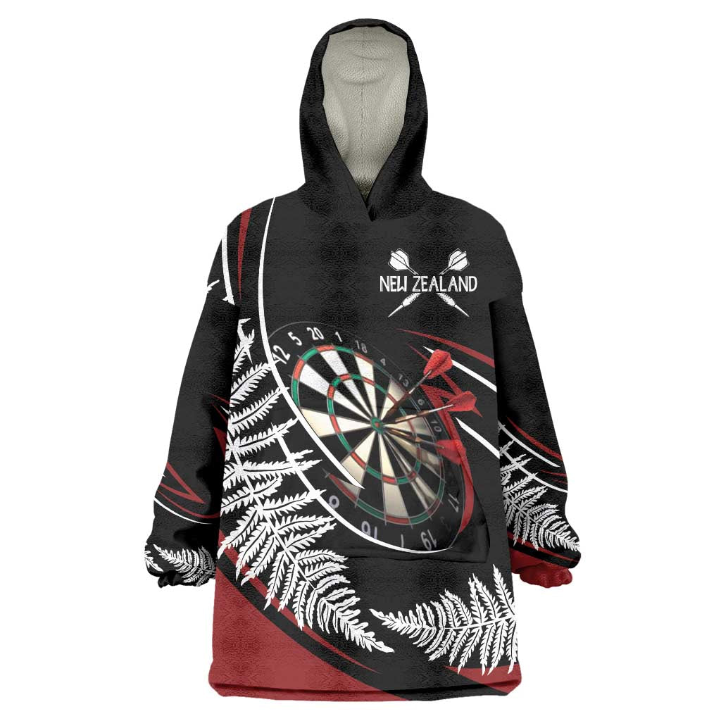 New Zealand Darts Personalised Wearable Blanket Hoodie Silver Fern Dynamic LT7 One Size Red - Polynesian Pride