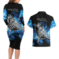 Maori Matariki Te Araroa Paikea Starry Couples Matching Long Sleeve Bodycon Dress and Hawaiian Shirt Tangaroa Whakatauki