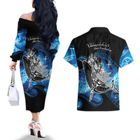 Maori Matariki Te Araroa Paikea Starry Couples Matching Off The Shoulder Long Sleeve Dress and Hawaiian Shirt Tangaroa Whakatauki
