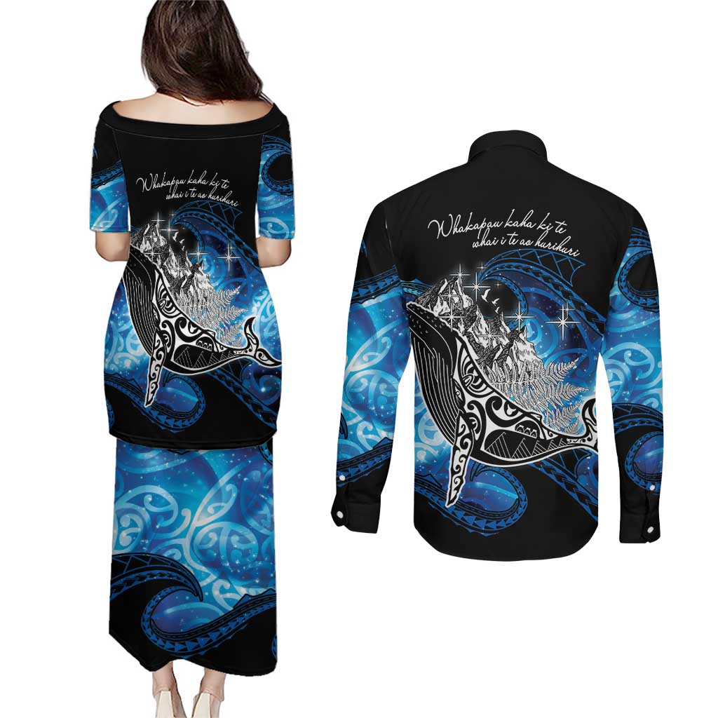 Maori Matariki Te Araroa Paikea Starry Couples Matching Puletasi and Long Sleeve Button Shirt Tangaroa Whakatauki LT7 - Polynesian Pride