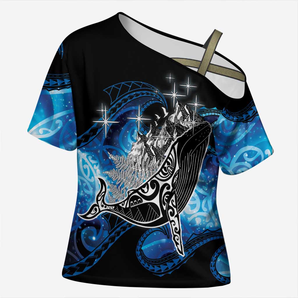 Maori Matariki Te Araroa Paikea Starry Cross Shoulder Shirt Tangaroa Whakatauki LT7 Female Black - Polynesian Pride