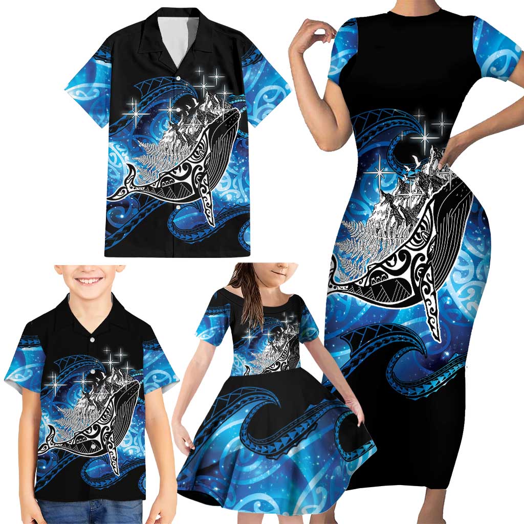 Maori Matariki Te Araroa Paikea Starry Family Matching Short Sleeve Bodycon Dress and Hawaiian Shirt Tangaroa Whakatauki