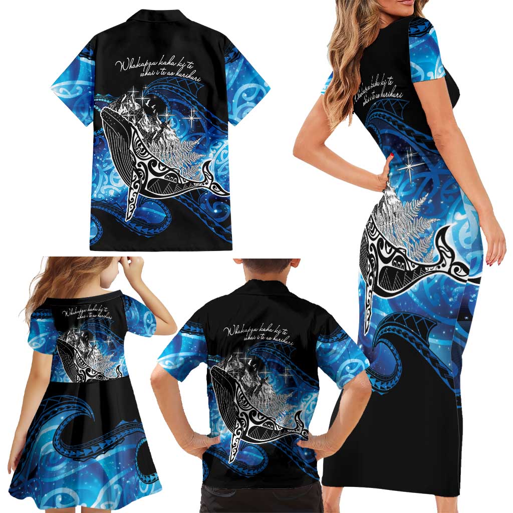 Maori Matariki Te Araroa Paikea Starry Family Matching Short Sleeve Bodycon Dress and Hawaiian Shirt Tangaroa Whakatauki