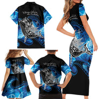 Maori Matariki Te Araroa Paikea Starry Family Matching Short Sleeve Bodycon Dress and Hawaiian Shirt Tangaroa Whakatauki