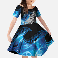 Maori Matariki Te Araroa Paikea Starry Kid Short Sleeve Dress Tangaroa Whakatauki LT7 KID Black - Polynesian Pride