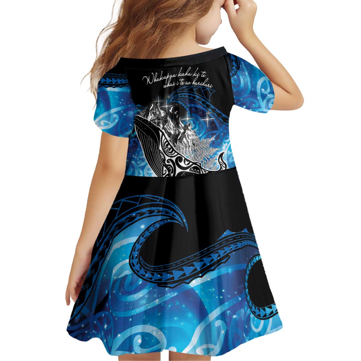 Maori Matariki Te Araroa Paikea Starry Kid Short Sleeve Dress Tangaroa Whakatauki LT7 - Polynesian Pride