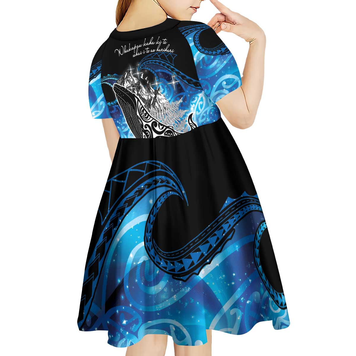 Maori Matariki Te Araroa Paikea Starry Kid Short Sleeve Dress Tangaroa Whakatauki LT7 - Polynesian Pride