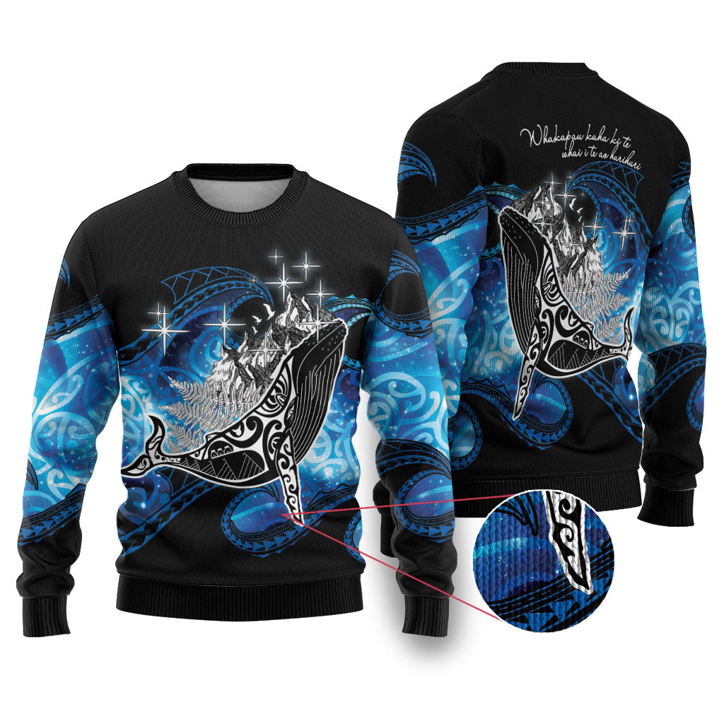 Maori Matariki Te Araroa Paikea Starry Ugly Christmas Sweater Tangaroa Whakatauki LT7 Black - Polynesian Pride