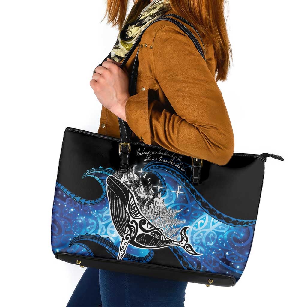 Maori Matariki Te Araroa Paikea Starry Leather Tote Bag Tangaroa Whakatauki LT7 Black - Polynesian Pride