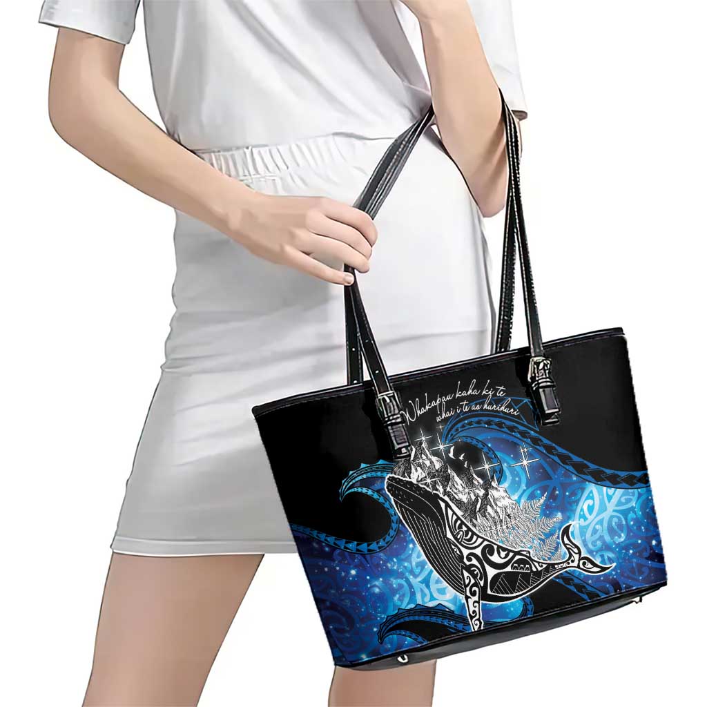 Maori Matariki Te Araroa Paikea Starry Leather Tote Bag Tangaroa Whakatauki LT7 - Polynesian Pride