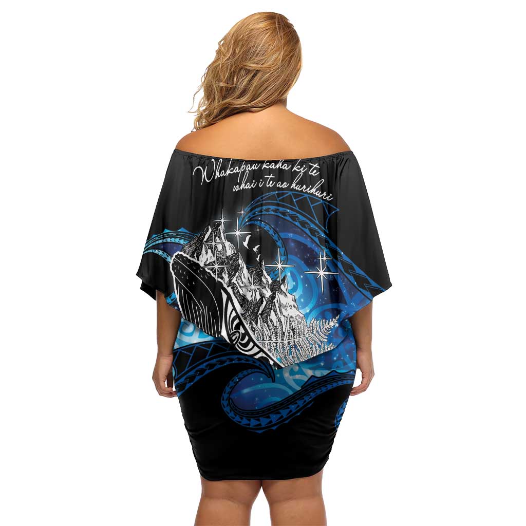 Maori Matariki Te Araroa Paikea Starry Off Shoulder Short Dress Tangaroa Whakatauki LT7 - Polynesian Pride