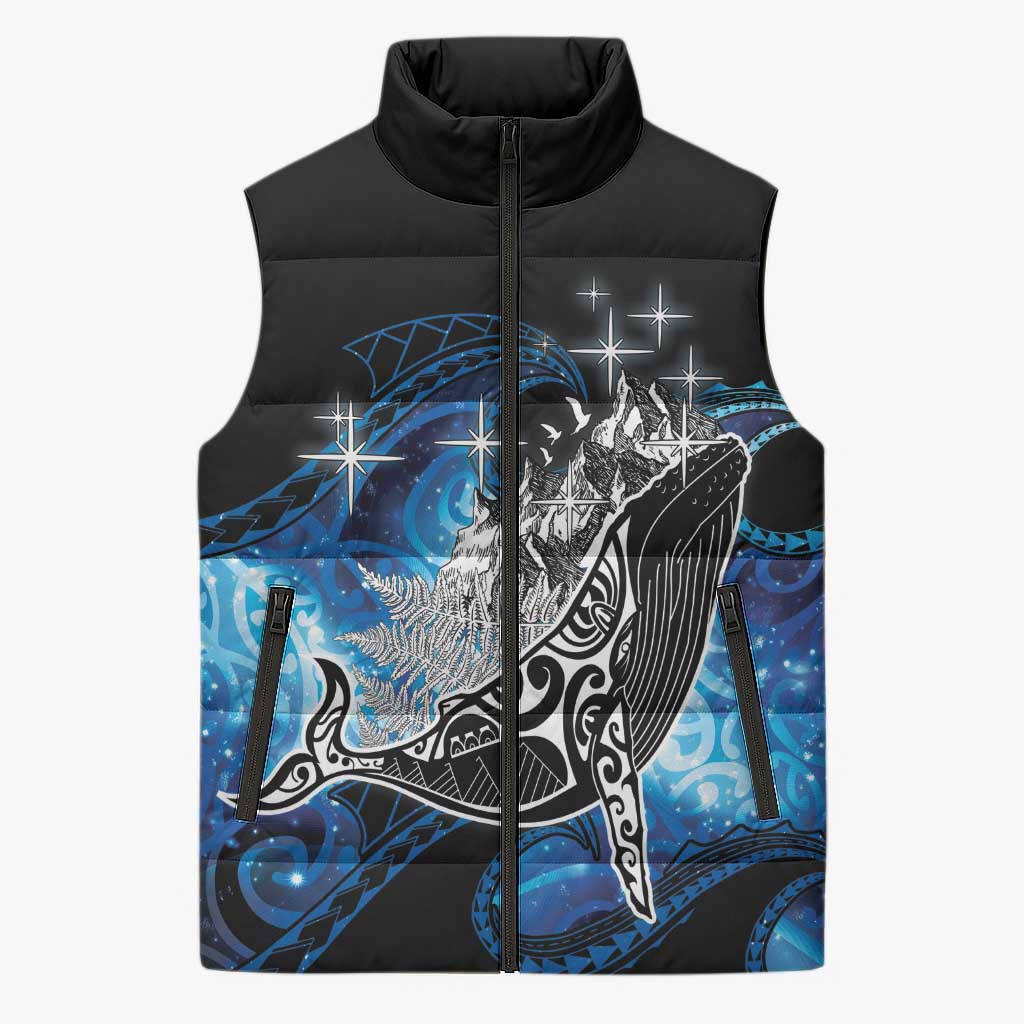Maori Matariki Te Araroa Paikea Starry Sleeveless Puffer Jacket Tangaroa Whakatauki LT7 Unisex Black - Polynesian Pride