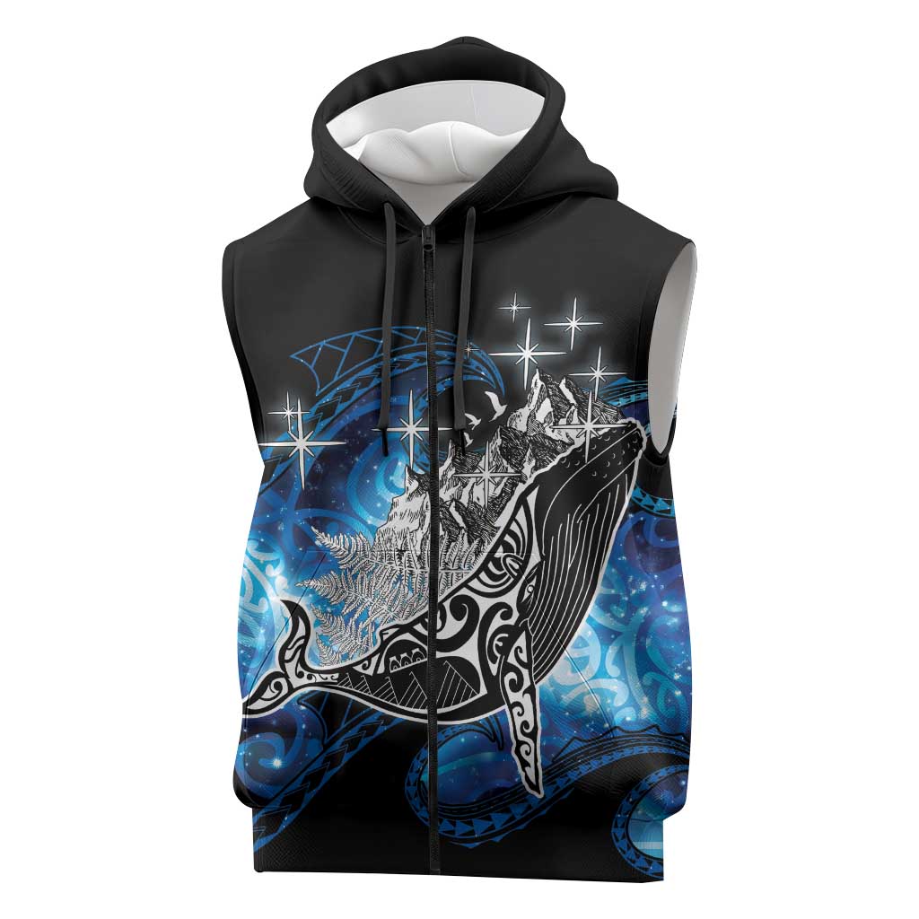 Maori Matariki Te Araroa Paikea Starry Sleeveless Zip Hoodie Tangaroa Whakatauki LT7 Black - Polynesian Pride