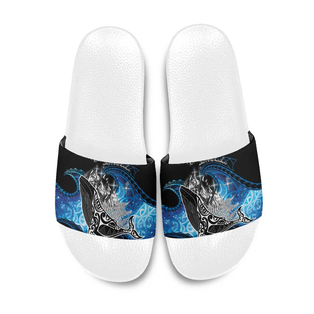 Maori Matariki Te Araroa Paikea Starry Slide Sandals Tangaroa Whakatauki LT7 Black - Polynesian Pride
