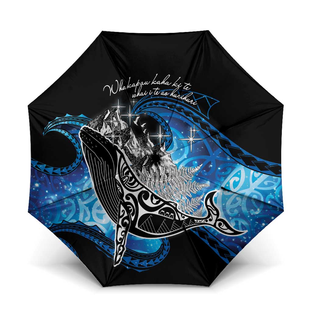 Maori Matariki Te Araroa Paikea Starry Umbrella Tangaroa Whakatauki LT7 One Size Folded 11.42 inch Opened Diameter 37.4 inch Black - Polynesian Pride