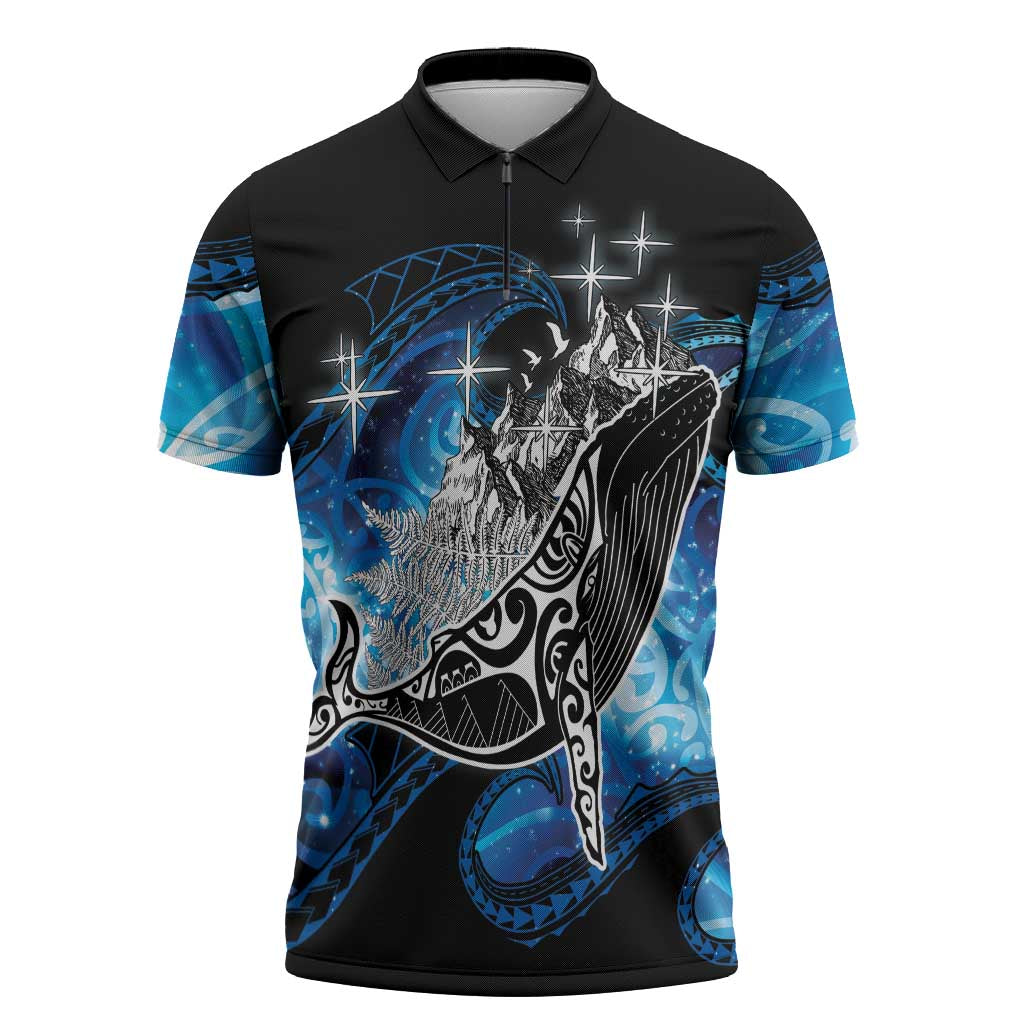 Maori Matariki Te Araroa Paikea Starry Zipper Polo Shirt Tangaroa Whakatauki LT7 Black - Polynesian Pride
