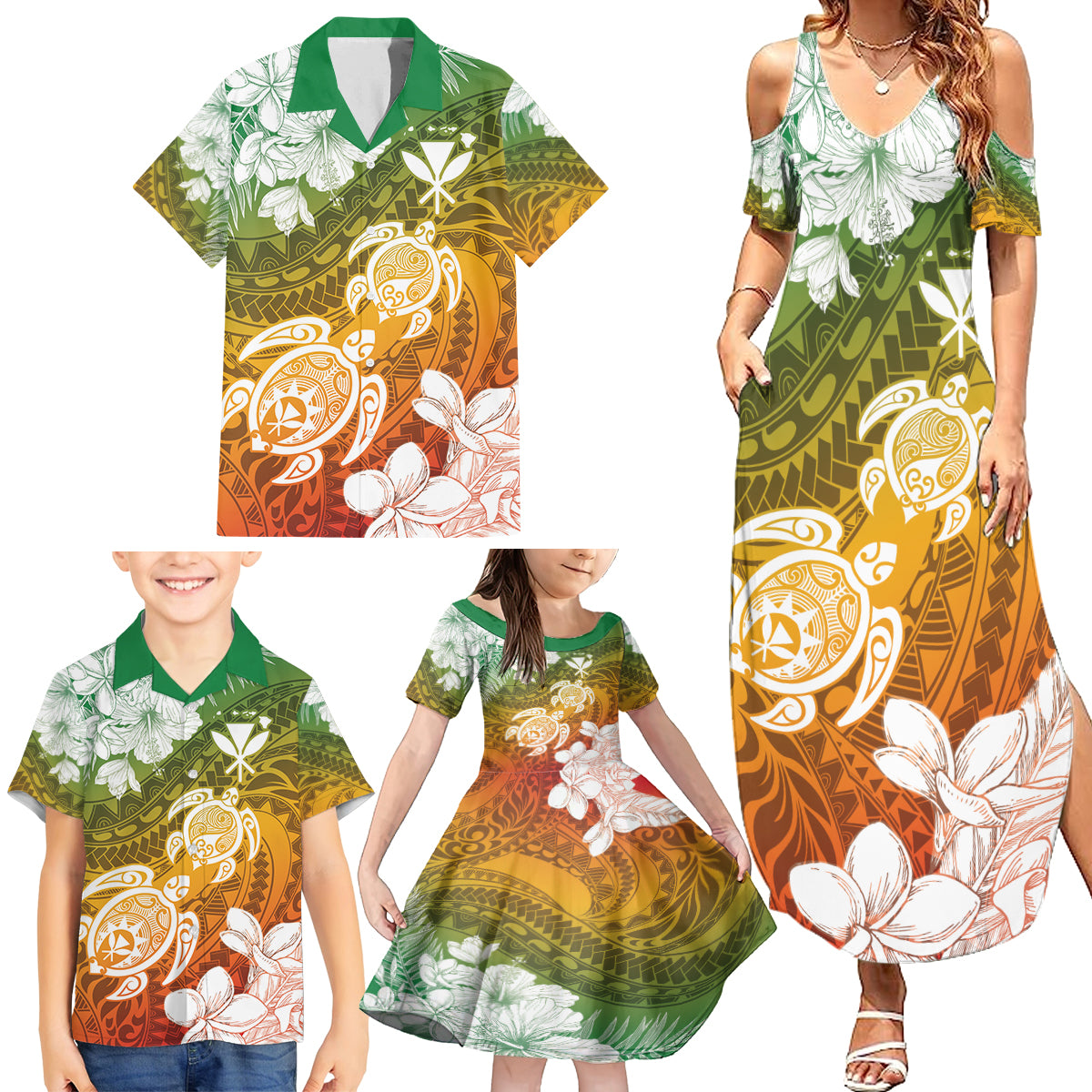 Kanaka Maoli Hawaii Flag Day Family Matching Summer Maxi Dress and Hawaiian Shirt Vibrant Frangipani