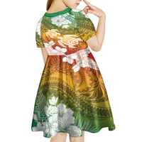 Kanaka Maoli Hawaii Flag Day Kid Short Sleeve Dress Vibrant Frangipani