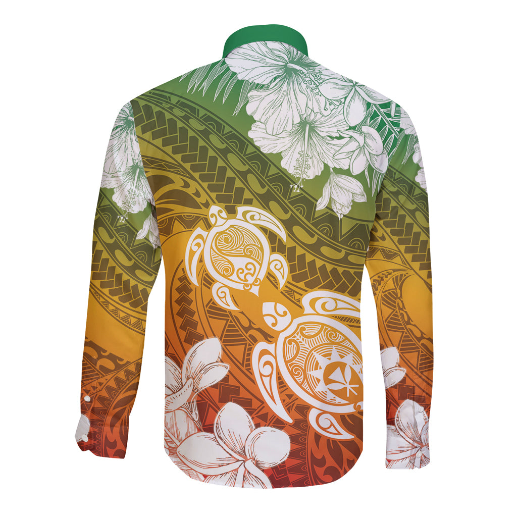 Kanaka Maoli Hawaii Flag Day Long Sleeve Button Shirt Vibrant Frangipani