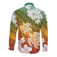 Kanaka Maoli Hawaii Flag Day Long Sleeve Button Shirt Vibrant Frangipani