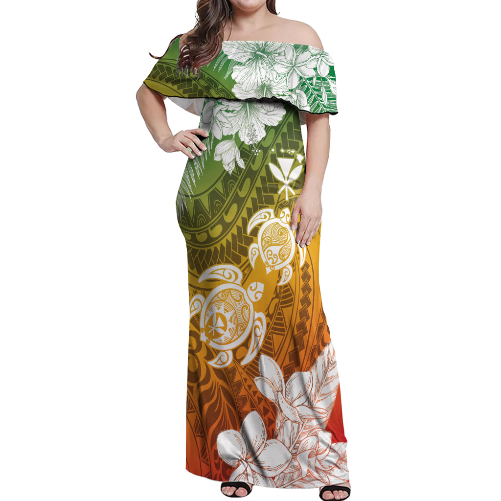 Kanaka Maoli Hawaii Flag Day Off Shoulder Maxi Dress Vibrant Frangipani
