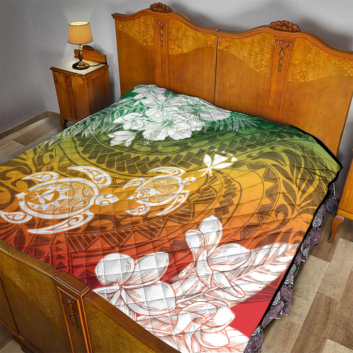 Kanaka Maoli Hawaii Flag Day Quilt Vibrant Frangipani