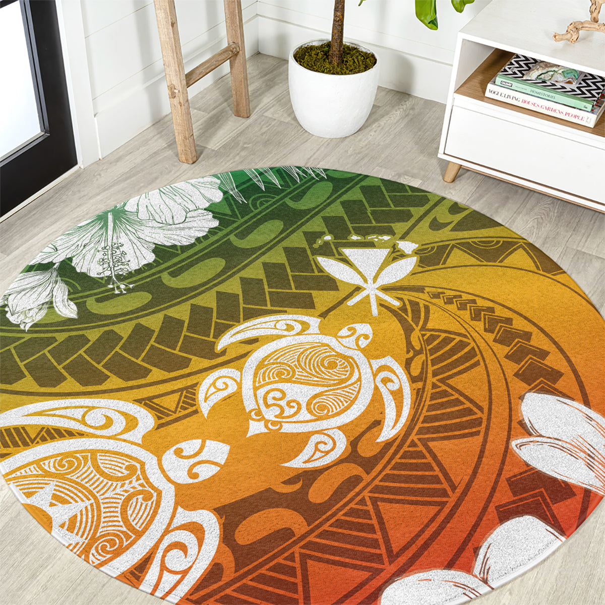 Kanaka Maoli Hawaii Flag Day Round Carpet Vibrant Frangipani